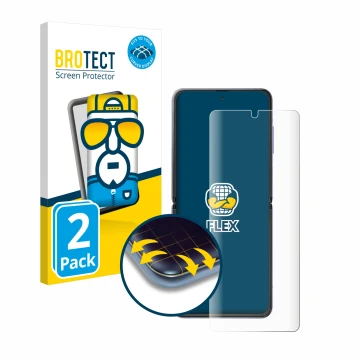 Parte frontal de un envase de producto con el logotipo de la marca BROTECT. Al lado se muestra el dispositivo Samsung Galaxy Z