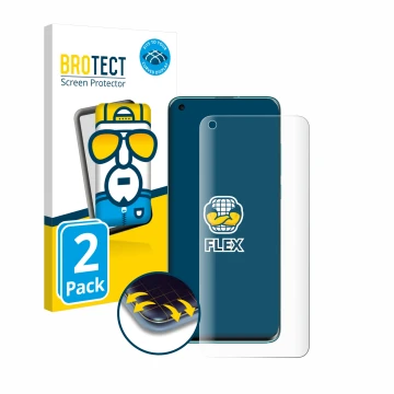 Parte frontal de un envase de producto con el logotipo de la marca BROTECT. Al lado se muestra el dispositivo Xiaomi Mi 10 con