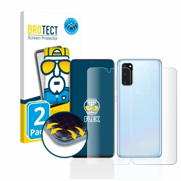 Parte frontal de un envase de producto con el logotipo de la marca BROTECT. Al lado se muestra el dispositivo Samsung Galaxy S