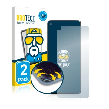 Parte frontal de un envase de producto con el logotipo de la marca BROTECT. Al lado se muestra el dispositivo Oppo Find X2 Neo