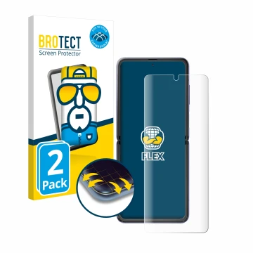 Parte frontal de un envase de producto con el logotipo de la marca BROTECT. Al lado se muestra el dispositivo Samsung Galaxy Z