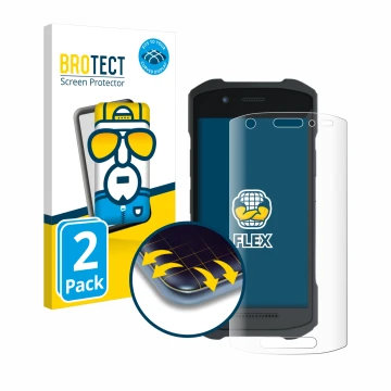 Parte frontal de un envase de producto con el logotipo de la marca BROTECT. Al lado se muestra el dispositivo Zebra TC21 con s