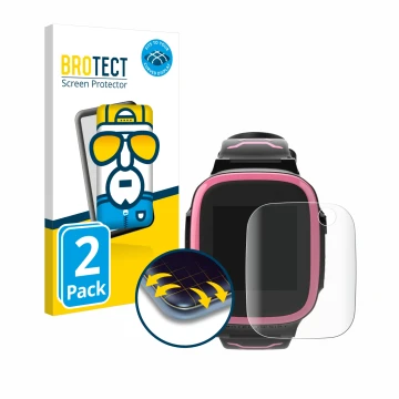 Parte frontal de un envase de producto con el logotipo de la marca BROTECT. Al lado se muestra el dispositivo Xplora X5 Play c