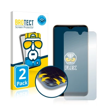 Parte frontal de un envase de producto con el logotipo de la marca BROTECT. Al lado se muestra el dispositivo Wiko Y81 con su 