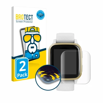 Parte frontal de un envase de producto con el logotipo de la marca BROTECT. Al lado se muestra el dispositivo Garmin Venu Sq c