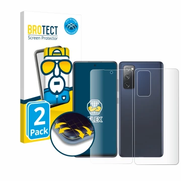 Parte frontal de un envase de producto con el logotipo de la marca BROTECT. Al lado se muestra el dispositivo Samsung Galaxy S