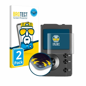Parte frontal de un envase de producto con el logotipo de la marca BROTECT. Al lado se muestra el dispositivo Surfans F20 con 
