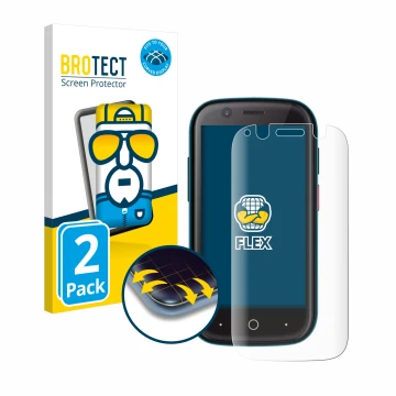 Parte frontal de un envase de producto con el logotipo de la marca BROTECT. Al lado se muestra el dispositivo Unihertz Jelly 2