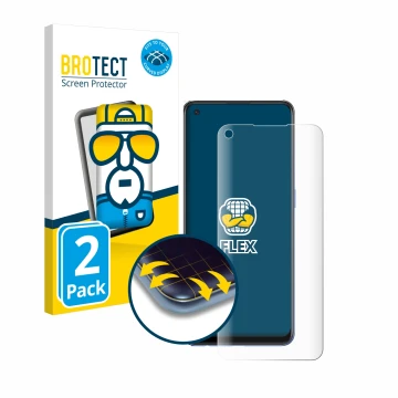 Parte frontal de un envase de producto con el logotipo de la marca BROTECT. Al lado se muestra el dispositivo Oppo A74 5G con 