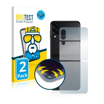 Parte frontal de un envase de producto con el logotipo de la marca BROTECT. Al lado se muestra el dispositivo Samsung Galaxy Z