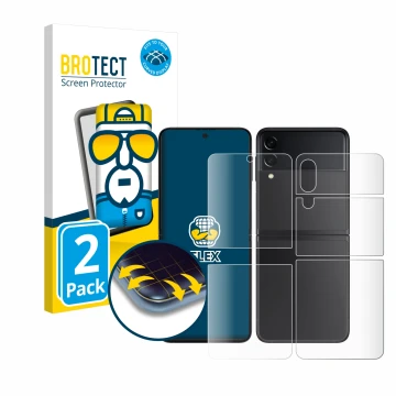 Parte frontal de un envase de producto con el logotipo de la marca BROTECT. Al lado se muestra el dispositivo Samsung Galaxy Z