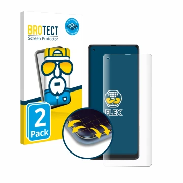 Parte frontal de un envase de producto con el logotipo de la marca BROTECT. Al lado se muestra el dispositivo Cubot Max 3 con 