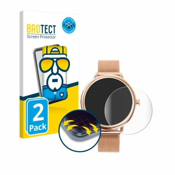 Parte frontal de un envase de producto con el logotipo de la marca BROTECT. Al lado se muestra el dispositivo Naixues Smartwat