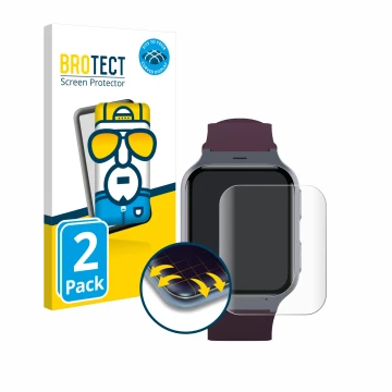 Parte frontal de un envase de producto con el logotipo de la marca BROTECT. Al lado se muestra el dispositivo TCL Safety Watch
