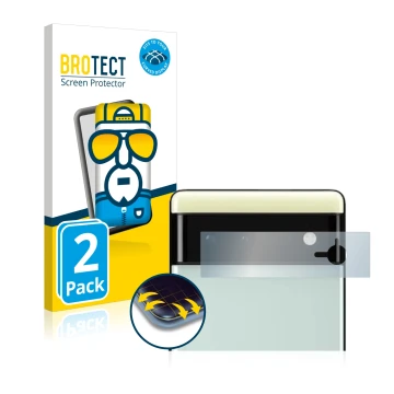 Parte frontal de un envase de producto con el logotipo de la marca BROTECT. Al lado se muestra el dispositivo Google Pixel 6 (