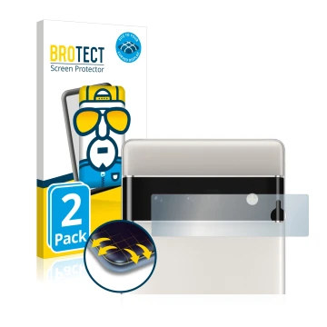 Parte frontal de un envase de producto con el logotipo de la marca BROTECT. Al lado se muestra el dispositivo Google Pixel 6 P