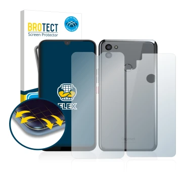 Parte frontal de un envase de producto con el logotipo de la marca BROTECT. Al lado se muestra el dispositivo Gigaset GS5 (Fro