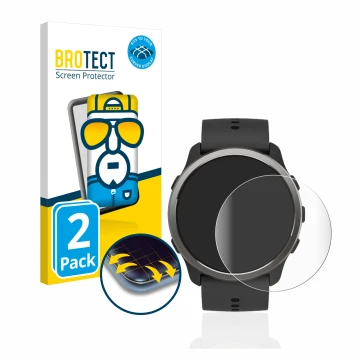 Parte frontal de un envase de producto con el logotipo de la marca BROTECT. Al lado se muestra el dispositivo Suunto 5 Peak co