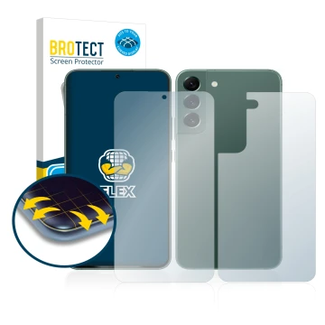 Parte frontal de un envase de producto con el logotipo de la marca BROTECT. Al lado se muestra el dispositivo Samsung Galaxy S