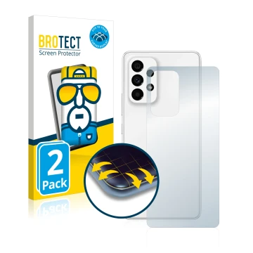 Parte frontal de un envase de producto con el logotipo de la marca BROTECT. Al lado se muestra el dispositivo Samsung Galaxy A