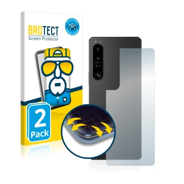 Parte frontal de un envase de producto con el logotipo de la marca BROTECT. Al lado se muestra el dispositivo Sony Xperia 1 IV