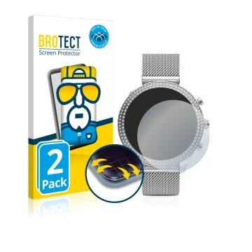 Parte frontal de un envase de producto con el logotipo de la marca BROTECT. Al lado se muestra el dispositivo Fossil Stella (6