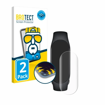 Parte frontal de un envase de producto con el logotipo de la marca BROTECT. Al lado se muestra el dispositivo Xiaomi Smart Ban