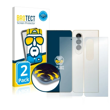 Parte frontal de un envase de producto con el logotipo de la marca BROTECT. Al lado se muestra el dispositivo Samsung Galaxy Z