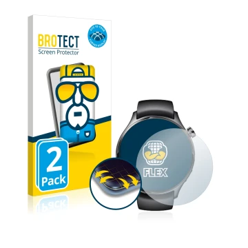 Parte frontal de un envase de producto con el logotipo de la marca BROTECT. Al lado se muestra el dispositivo Xiaomi Watch S1 