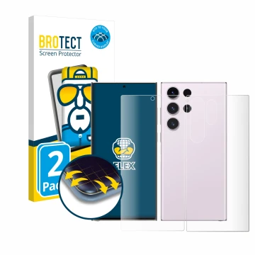 Parte frontal de un envase de producto con el logotipo de la marca BROTECT. Al lado se muestra el dispositivo Samsung Galaxy S