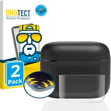 Parte frontal de un envase de producto con el logotipo de la marca BROTECT. Al lado se muestra el dispositivo JBL Tour Pro 2 c