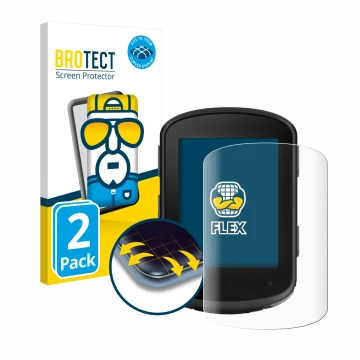 Parte frontal de un envase de producto con el logotipo de la marca BROTECT. Al lado se muestra el dispositivo Garmin Edge 540 