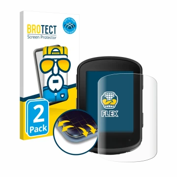 Parte frontal de un envase de producto con el logotipo de la marca BROTECT. Al lado se muestra el dispositivo Garmin Edge 840 