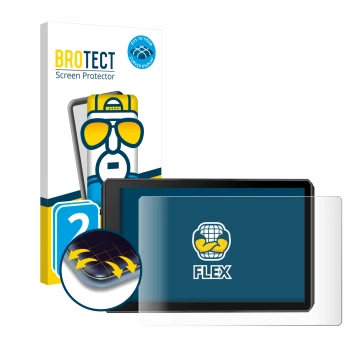 Parte frontal de un envase de producto con el logotipo de la marca BROTECT. Al lado se muestra el dispositivo Garmin zumo XT2 