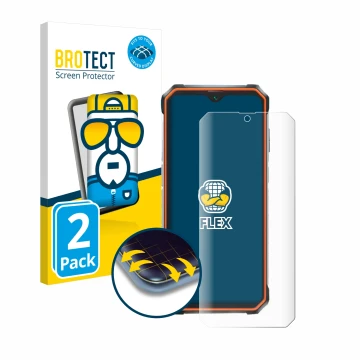 Parte frontal de un envase de producto con el logotipo de la marca BROTECT. Al lado se muestra el dispositivo Blackview BV9200