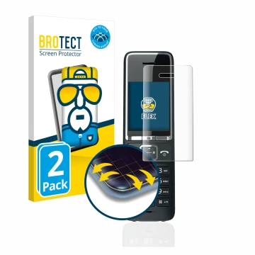 Parte frontal de un envase de producto con el logotipo de la marca BROTECT. Al lado se muestra el dispositivo Gigaset COMFORT 