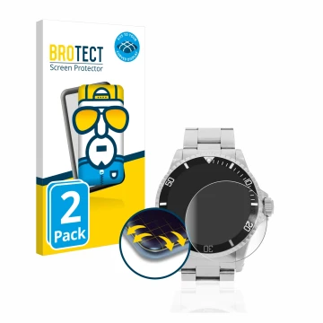 Parte frontal de un envase de producto con el logotipo de la marca BROTECT. Al lado se muestra el dispositivo Rolex Submariner