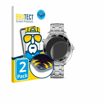 Parte frontal de un envase de producto con el logotipo de la marca BROTECT. Al lado se muestra el dispositivo Omega Seamaster 