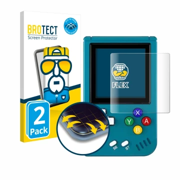 Parte frontal de un envase de producto con el logotipo de la marca BROTECT. Al lado se muestra el dispositivo Anbernic RG Nano