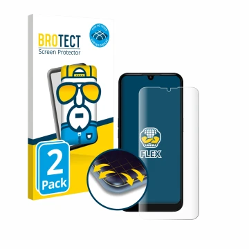 Parte frontal de un envase de producto con el logotipo de la marca BROTECT. Al lado se muestra el dispositivo Doro 8200 con su