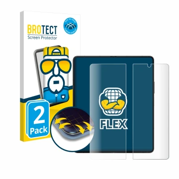 Parte frontal de un envase de producto con el logotipo de la marca BROTECT. Al lado se muestra el dispositivo Samsung Galaxy Z