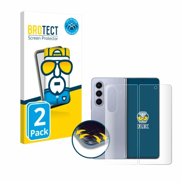 Parte frontal de un envase de producto con el logotipo de la marca BROTECT. Al lado se muestra el dispositivo Samsung Galaxy Z