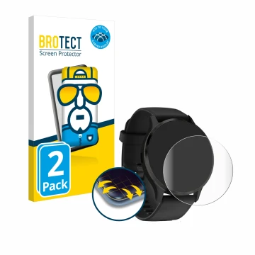 Parte frontal de un envase de producto con el logotipo de la marca BROTECT. Al lado se muestra el dispositivo Garmin Venu 3 co