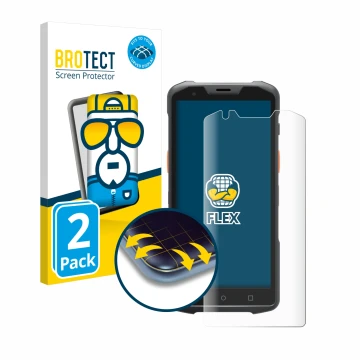 Parte frontal de un envase de producto con el logotipo de la marca BROTECT. Al lado se muestra el dispositivo Sunmi L2H con su