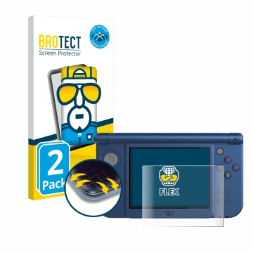 Parte frontal de un envase de producto con el logotipo de la marca BROTECT. Al lado se muestra el dispositivo Nintendo New 3DS