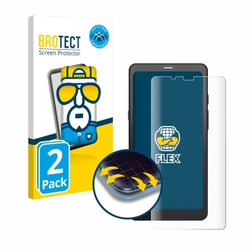 Parte frontal de un envase de producto con el logotipo de la marca BROTECT. Al lado se muestra el dispositivo Boox Palma con s