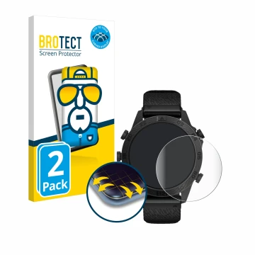 Parte frontal de un envase de producto con el logotipo de la marca BROTECT. Al lado se muestra el dispositivo Garmin Marq Comm