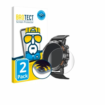 Parte frontal de un envase de producto con el logotipo de la marca BROTECT. Al lado se muestra el dispositivo Lemfo Smartwatch