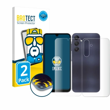 Parte frontal de un envase de producto con el logotipo de la marca BROTECT. Al lado se muestra el dispositivo Samsung Galaxy A