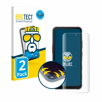 Parte frontal de un envase de producto con el logotipo de la marca BROTECT. Al lado se muestra el dispositivo Samsung Galaxy X